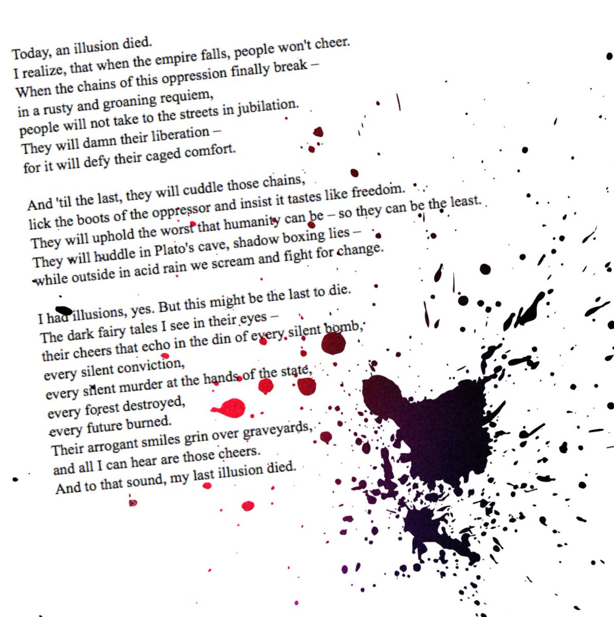RadicalEleanor's tweet photo. And 'til the last, they will cuddle those chains, lick the boots of the oppressor and insist it tastes like freedom. They will uphold the worst that humanity can be – so they can be the least. 

https://t.co/b0HbrgE0mw #radicalpoetry #radicalart https://t.co/PWZOEYjwmJ