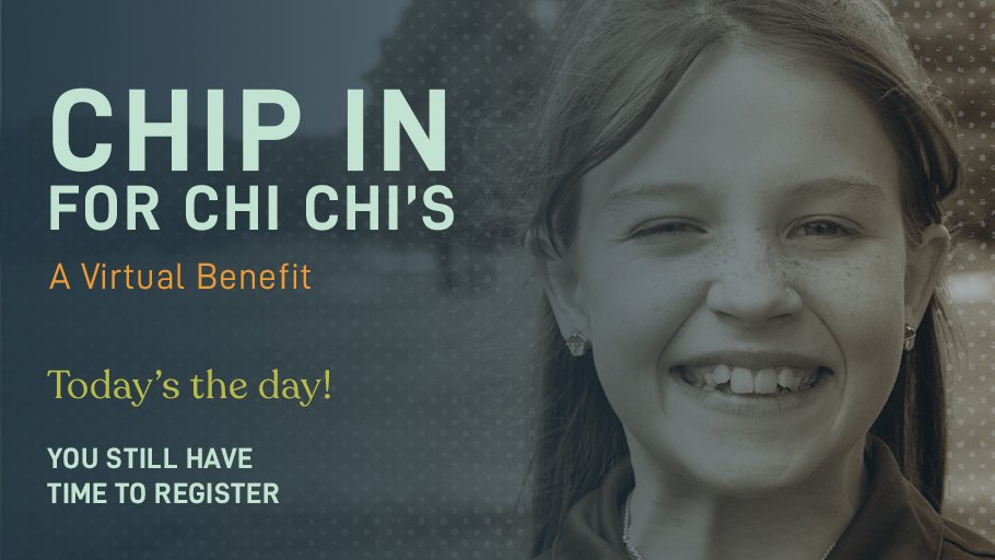 ChiChiAcademy's tweet photo. The Chip in for Chi Chi’s Virtual Benefit is tonight! There is still time to register, tune in at 6:15pm for the pre-show, and join the live auction! We look forward to an inspiring evening!

https://t.co/diT5Pp4lCd https://t.co/yPeVL646Hb