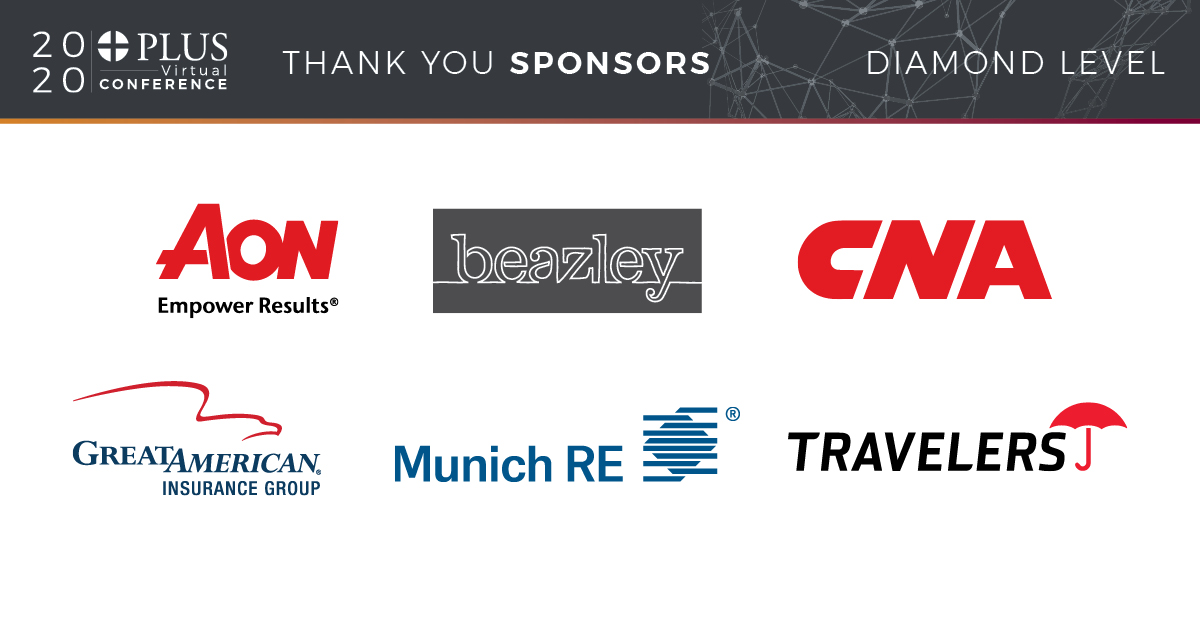PLUS_HQ's tweet photo. The PLUS Virtual Conference kicks off in less than an hour. We wanted to just take a minute to recognize our sponsors this year. These are the organizations that enable us to prepare this great event. #PLUS2020 #professionalliability #sponsors #thankyouforyoursupport
Diamond: https://t.co/vWXvvgIIVl