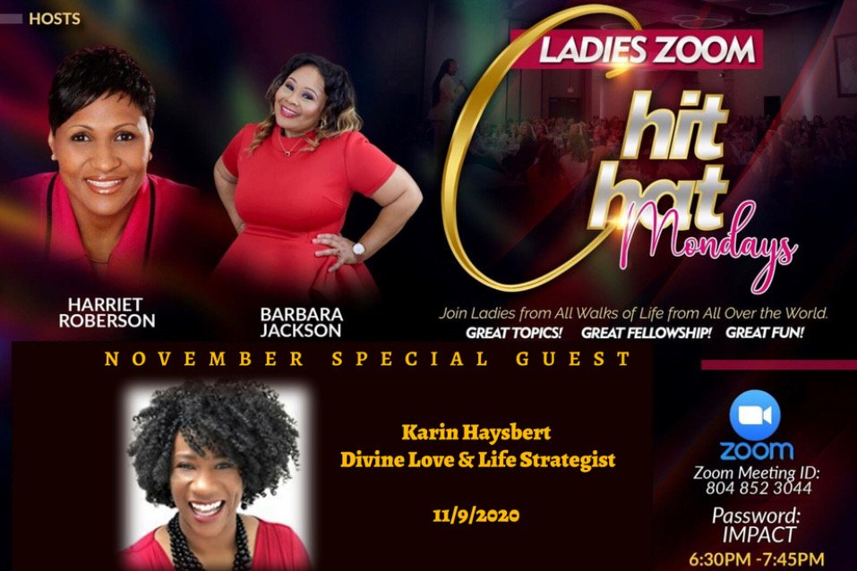harrietroberson's tweet photo. Join us Tonight for our Zoom Ladies Chit Chat. Special Guest is Karin Crosse Haysbert, Divine Love & Life Strategist. #wewen #thewennetwork
https://t.co/NTeFBguvdi
@MarriagesRock @TheWenNetwork1 @MZBARB7 @AnitaDailey4 @DerronEShort @Kimberlycmanley https://t.co/WHHCUX4081