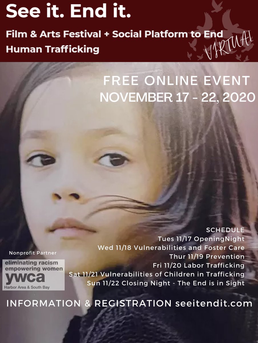 🎫 Register did your FREE See it. End it. Film and Arts Festival ticket now! November 17-22, 2020 seeitendit.com.

The end is near.
#seeitendit #filmfestival #online #EndHumanTrafficking #arts #RegisterNow