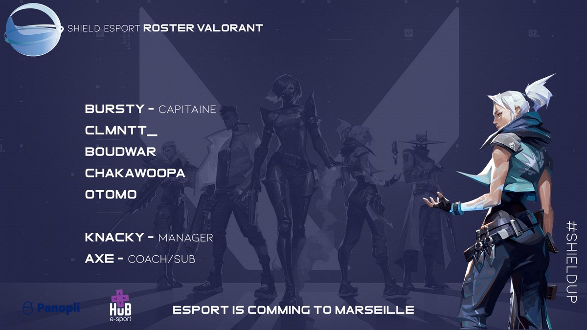 KlanikEsport's tweet photo. #ANNONCE 
Grande première pour nous ! Nous arrivons sur la scène #VALORANT ! #ShieldUP🛡️

On souhaite la bienvenue à :

🛡️@Burstydak1ng - capitaine
🛡️@RayyyZenn 
🛡️@BoudWar38 
🛡️@ChakaWoopa 
🛡️@Otomo43 

🛡️@SHD_Knacky - manager 
🛡️@AxelNiot - coach/sub https://t.co/1h9DKbFd85