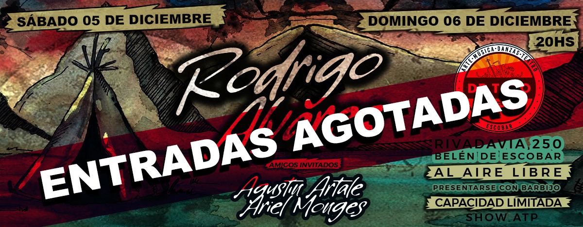 NUEVAMENTE MUCHAS GRACIAS POR EL SENTIMIENTO!
LAS ENTRADAS PARA #RODRIGOALVAREZ EN #ESCOBAR, 5 y 6 DE DICIEMBRE, ESTÁN AGOTADAS!

UN FUERTE ABRAZO Y LOS MEJORES DESEOS, NOS VEMOS PRONTO!
