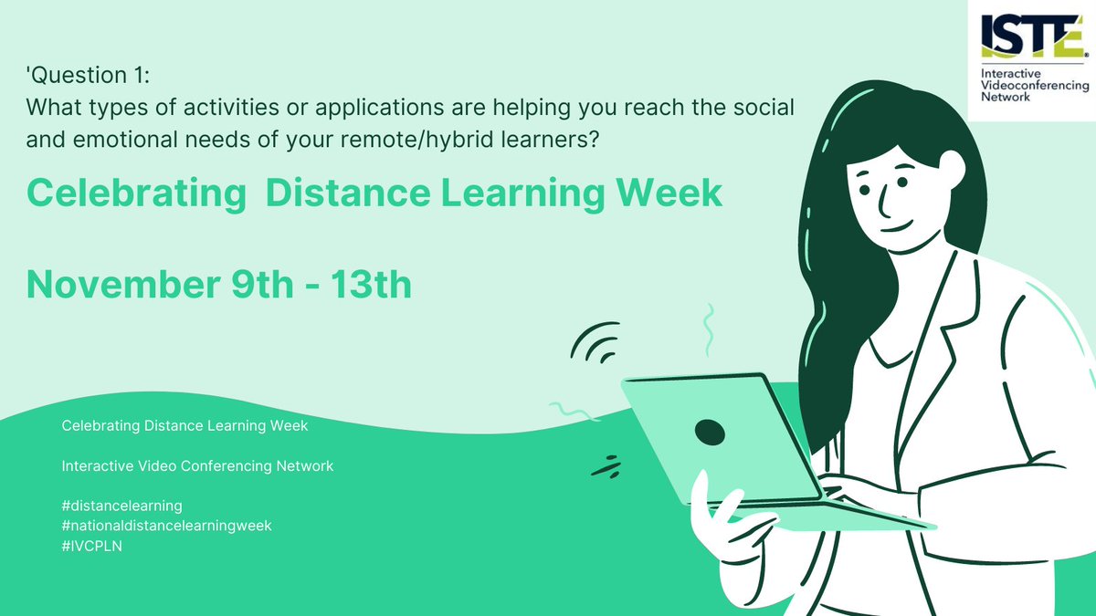 IVCPLN's tweet photo. Happy #NationalDistanceLearningWeek please, join the conversation, by participating in our slow chat all week long, Q1) What types of activities or applications are helping you reach the social and emotional needs of your remote/hybrid learners? #IVCPLN #remotelearning https://t.co/6P7cNsDdFQ