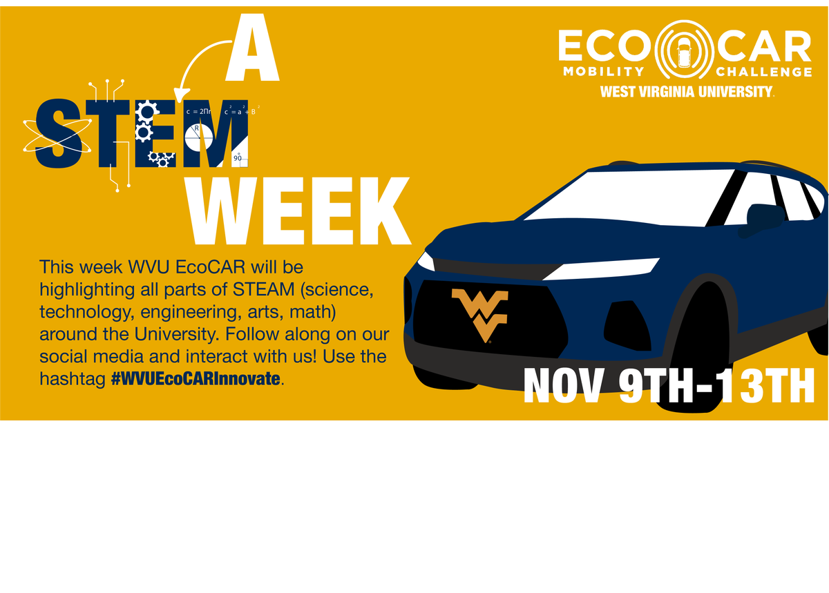 WVU_EcoCAR's tweet photo. Follow us along this week as we celebrate National STEAM Week at #WVUEcoCAR!

#WVUEcoCARInnovate #EcoCARMobilityChallenge #STEAM https://t.co/UOE7ir3kcK