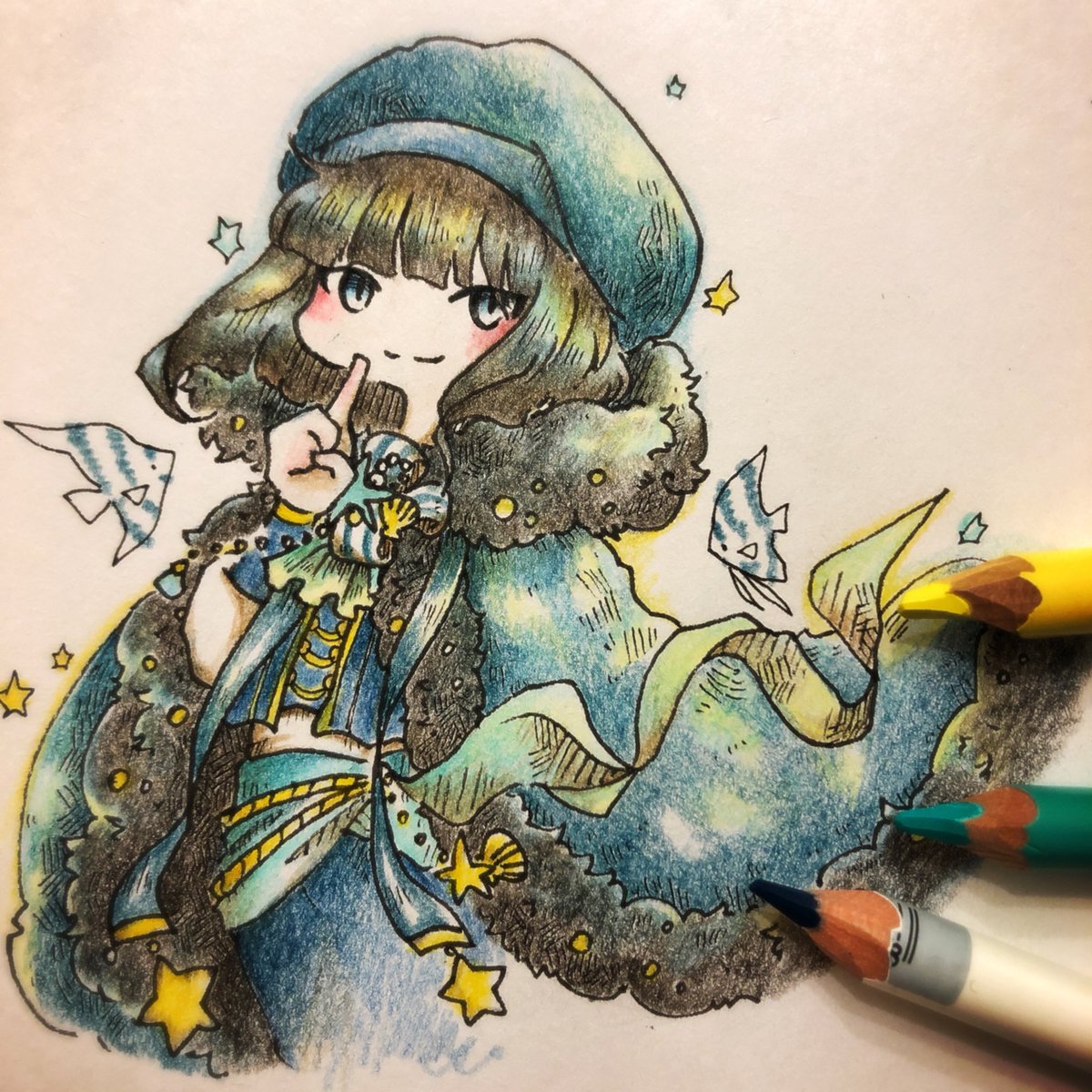 アナログイラストでは色鉛筆 油彩 水彩ごちゃ混ぜ 透明水彩 アルコールマーカー めるたのイラスト