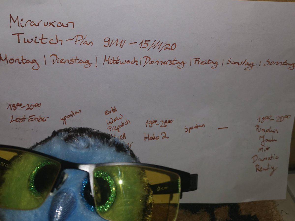 Miraruxan's tweet photo. Der aktuelle Streamplan für diese Woche (9.-15.11.) vorgestellt von #schuhu :

MO 18-20 Lost Ember
DI spontan
MI noch unsicher, evtl WoW
DO 19-20 Halo 2
FR spontan
SA -
SO 18-20 Pumpkin Jack

#owl #eule #schuhu #isso #streaming #owlplaying #owlsome #gaming #game #twitch #german https://t.co/rllR3J961S
