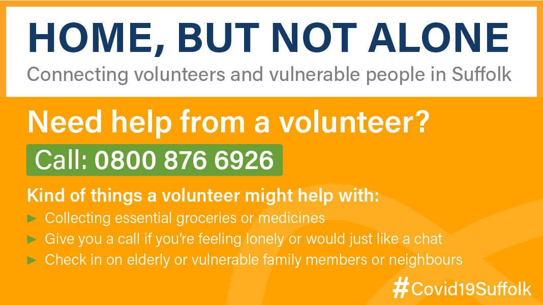West_Suffolk's tweet photo. These are strange and difficult times.
If you are vulnerable and need help here's the number to call.

We can connect you to community volunteers to help collect shopping and medicines, or simply give you a call if you're feeling lonely.

#HomeButNotAlone #WestSuffolkCommunities https://t.co/r6nchAr85r