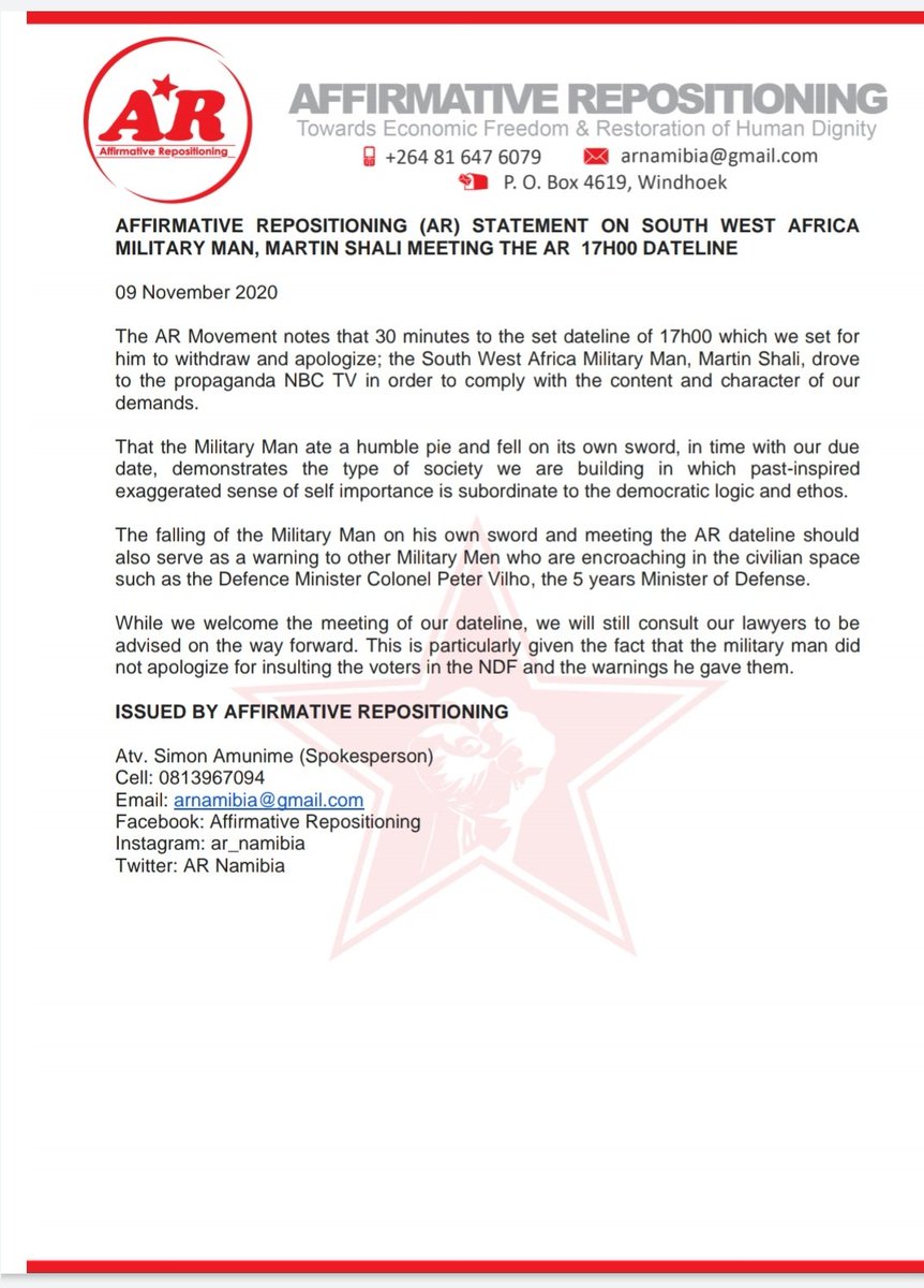 ArNamibia's tweet photo. Here is our take on the pant wetting and shaken military man's press statement.
Once again we play the tune and they danceπΊππΊ. No compromise on human dignity.
#FixNamibia #Job4Mayor #AR4LA #NamVotes https://t.co/wdCe2coFw5