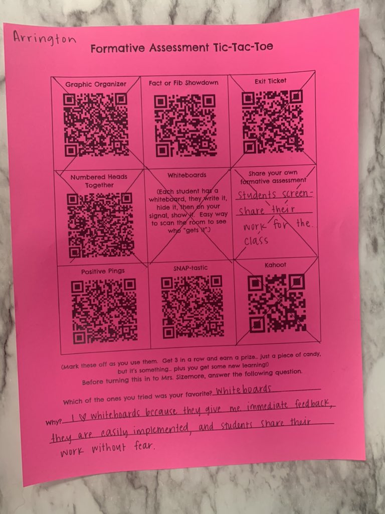 Got our first formative assessment Tic-Tac-Toe board turned in!  Way to go Miss Arrington! <a href="/TrissyLulu/">Tristan Arrington</a> <a href="/BSShelby/">Brett Shelby</a> <a href="/SarahCureton1/">Sarah Cureton</a> <a href="/JackTylerISD/">Jack Elementary</a> <a href="/PhDDavisj/">Julie Davis, Ph.D.</a>