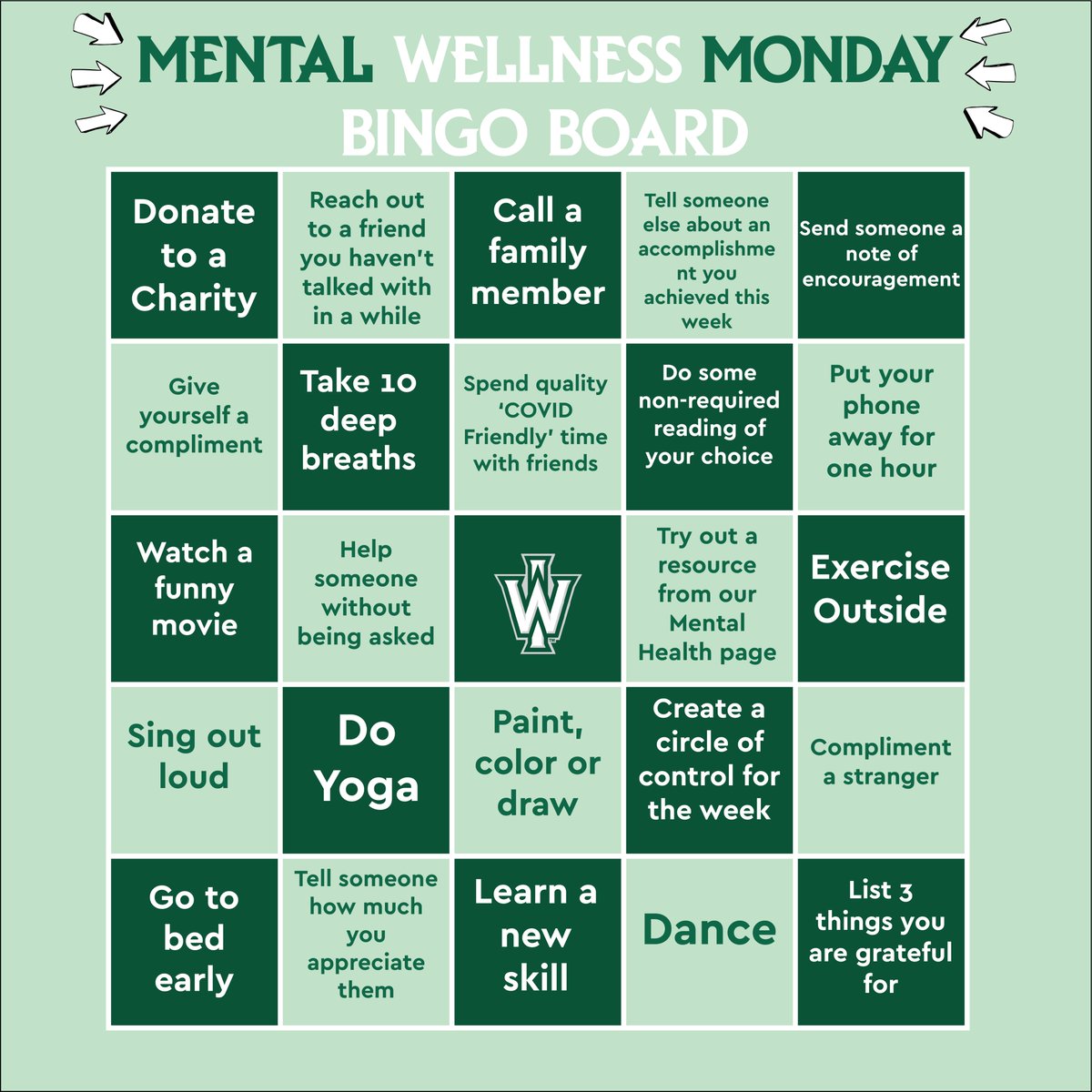 Last week before finals calls for a little Mental Wellness Bingo!Show us your BINGO by the end of the week for a chance to win Titan gear!Drop your BINGO cards in the replies 