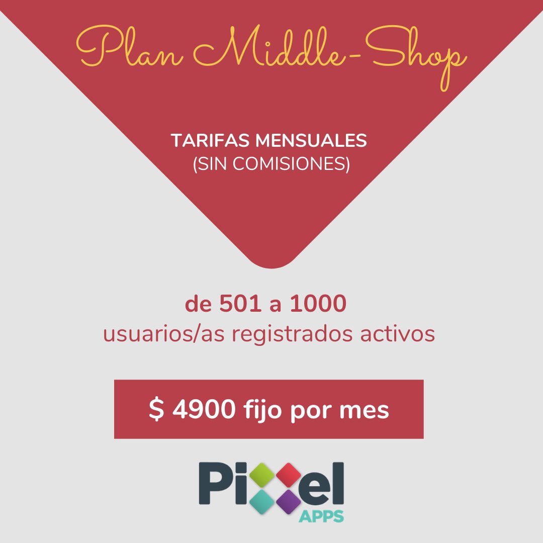 PixelappsAr's tweet photo. Conseguí tu #AppPersonalizada a un precio muy accesible 📱
🔹 #PlanMiddleShop
🧑👩🦰 De 501 a 1000 usuarios/as
💰 $4900 (no incluye IVA)
👉 Costo fijo mensual (sin comisiones por ventas)
¿Querés tener tu #PixelApp? Contactanos 👇
🔺 info@pixelapps.com.ar
🔺 3416923225 https://t.co/TgInD2r4dU
