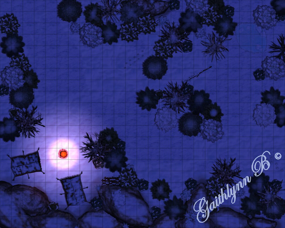 TmapsT's tweet image. A nighttime snowy campsite.

#DnD #dungeonsandddragons #dungeonsanddragons #roll20 #tabletopmaps #tabletop #rpg #combatmap #encountermap