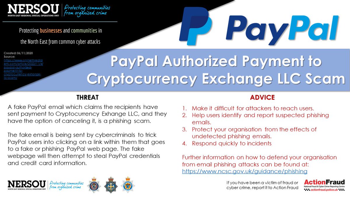 A message for all #PayPal users. Please read the below cyber advice  regarding fake cryptocurrency from a fake Paypal email address that is  circulating. If you think you may have been affected
