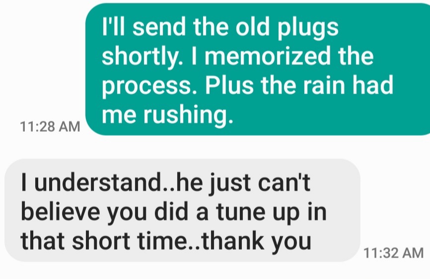 sdmautoatlanta's tweet photo. My client didn't think I could nail this #tuneup in 15 minutes. I usually don't rush, but I had to get this job done, I couldn't have a service failure, and definitely wanted to stay dry with the rain that started a few seconds into it. Need service? Let me know. @sdmautoatlanta https://t.co/4xwGlsLVVn
