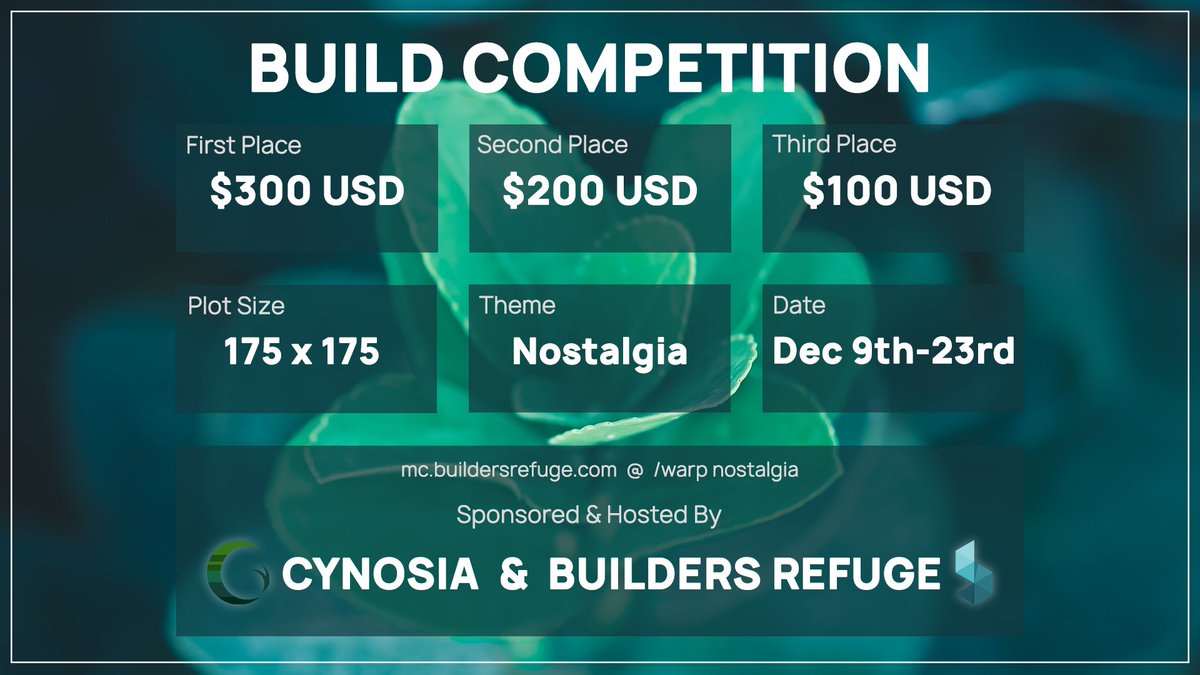 We're proud to announce that we'll be sponsoring our very first build competition on <a href="/BuildersRefuge/">Builder's Refuge</a>!

Join us starting on December 9th and compete for a $600 prize pool!