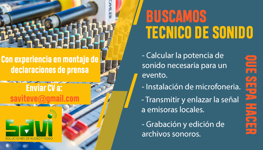 Saviteve's tweet photo. ¡Trabajo sí hay! 🎤🎚️
Buscamos técnico de sonido con experiencia en declaraciones de prensa, con buena disposición a largas jornadas de trabajo, interesados enviar hoja de vida al correo, saviteve@gmail.com https://t.co/StwOF41Dji