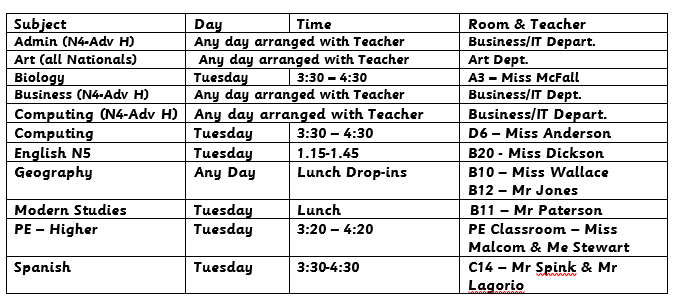 Hi everyone! We hope you had a great start to the week. Here are the study support session available tomorrow.

<a href="/KHS_Computing/">Kirkcaldy High Computing</a> @KHSMLangs <a href="/KHS_PEDept/">Kirkcaldy HS PE</a> <a href="/KHSEnglishDept/">KHS English</a> <a href="/ModStudies1/">Mr Paterson</a> <a href="/KSocialsubjects/">KHS_SocialSubjects</a>