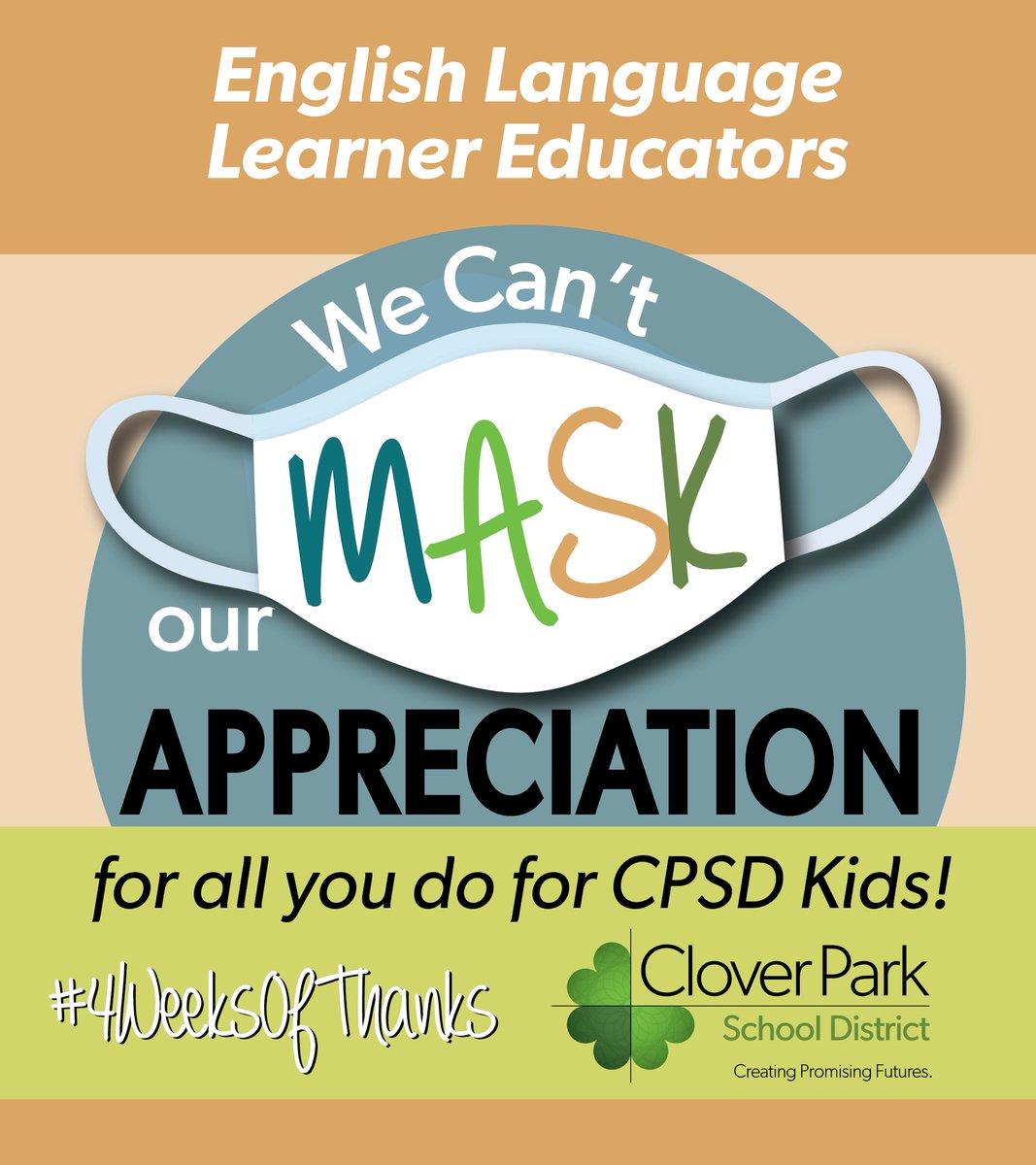 CloverParkSD's tweet photo. It's week two of our Four Weeks of Thanks. This week we're celebrating our English Language Learner educators. Due to their efforts, our English Learners’ proficiency levels are above the state. Thanks for all you do! #4WeeksofThanks https://t.co/YFTUnbrI9U