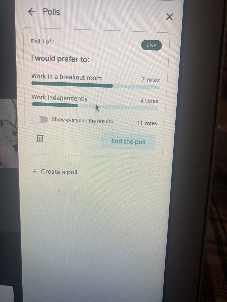 MissHTeaches3rd's tweet photo. I like to give students the option of how they would like to work sometimes. Today I took a quick poll on our google meet and created breakout rooms for independent workers and buddies! I wasn’t sure how this would work remotely but it went great. #d123 #swd123 https://t.co/CNXvYCAnkx