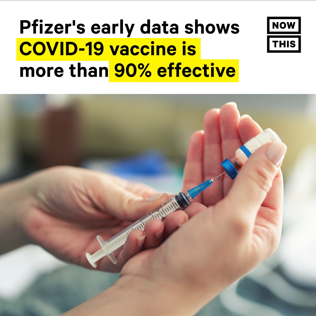 nowthisimpact's tweet photo. Pfizer and German drug company BioNTech announced on Monday that a vaccine in development showed 90% effectiveness in preventing COVID-19 in people with no known prior coronavirus infection. 1/5 https://t.co/QWFwMzqH79