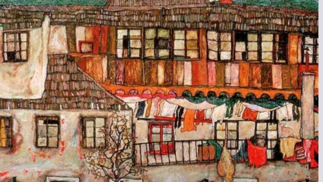 Egon Schiele House with Drying Laundry #painting #art