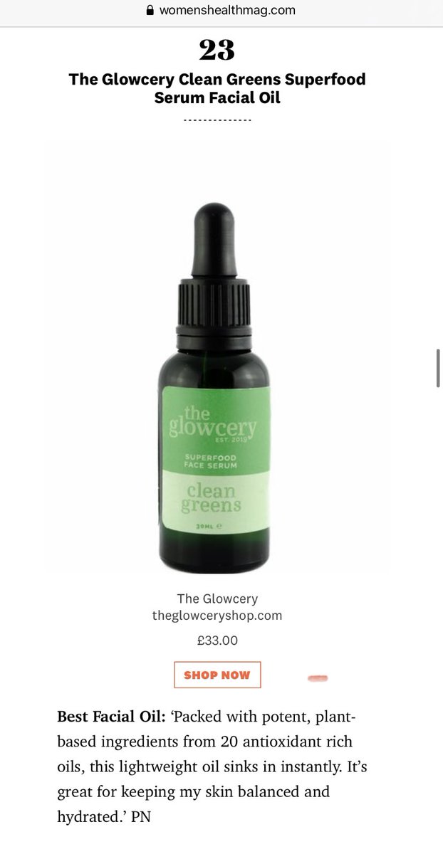 theglowceryshop's tweet photo. Our first ever award 😭 Clean Greens has been voted Best Facial Oil of 2020! 🙌🏾🥦✨ thank you @WomensHealthMag
#theglowcery #cleangreens #awardwinningskincare https://t.co/pUrK3XwfGV