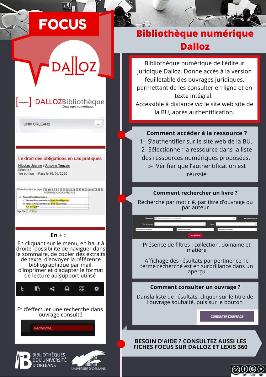 Univ_Orleans's tweet photo. [Focus Ressources ℹ]

Découvrez toutes les ressources numériques pour vos études grâce aux focus de la #BU

Aujourd'hui retour sur la bibliothèque numérique de @Dalloz  ⬇⬇

Accès : https://t.co/wGR30J8zzv

 #droit #ContinuitePedagogique    #BaseBib

@corpo_droit @bdeiaeorleans https://t.co/5vLUafo1Zc