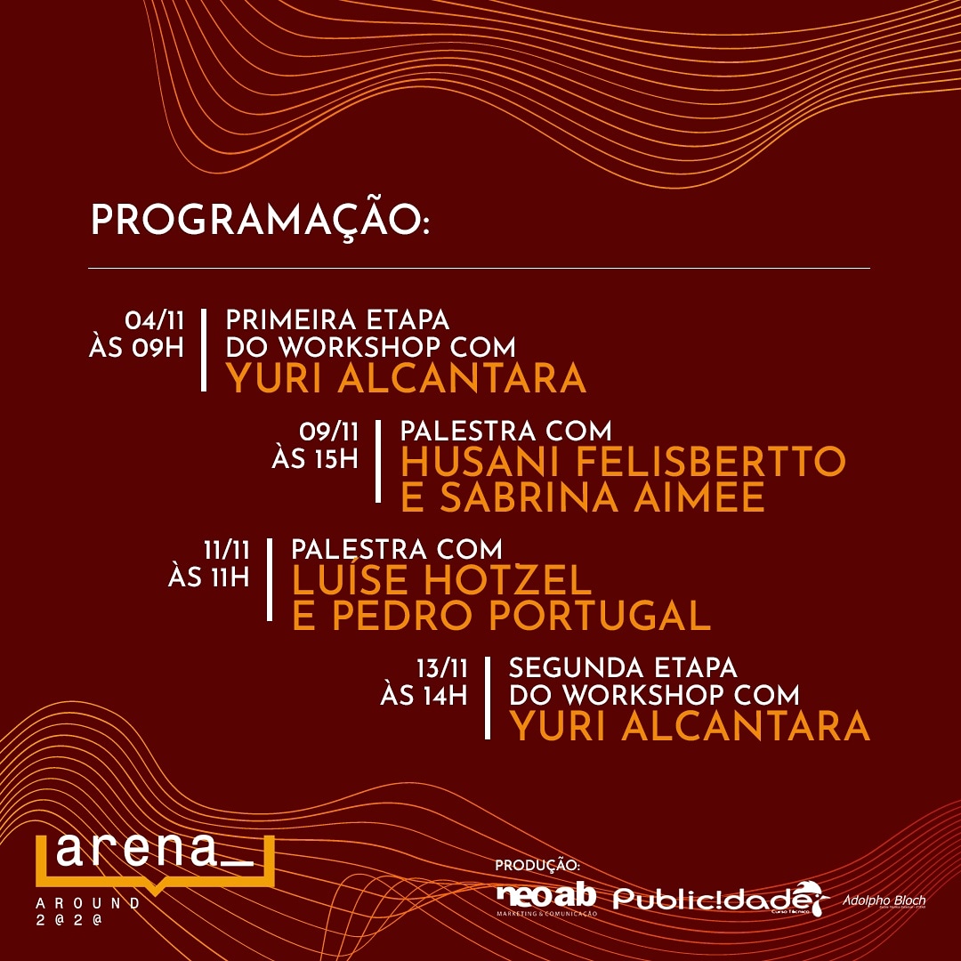 ArenaAround's tweet photo. Programação completa do arena! Não se esqueça que hoje, às 15h teremos nossa primeira live com Husani Felisbertto e Sabrina Aimee. Te espero lá! 

O link da sala está disponível na bio! https://t.co/trWxHGjq8t