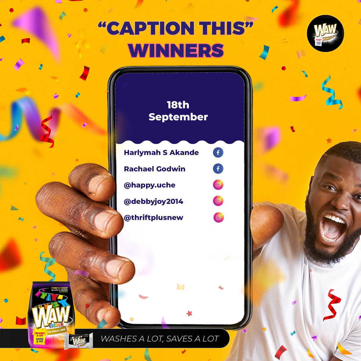 wawnigeria's tweet photo. Thank you to everyone who took part in our ‘Caption This’ post and congratulations to our winners.
Send us a DM with your name, address, and phone number
.
#WAWMoments  #WAWDay #WAWxBBN https://t.co/4ewxnohTIy