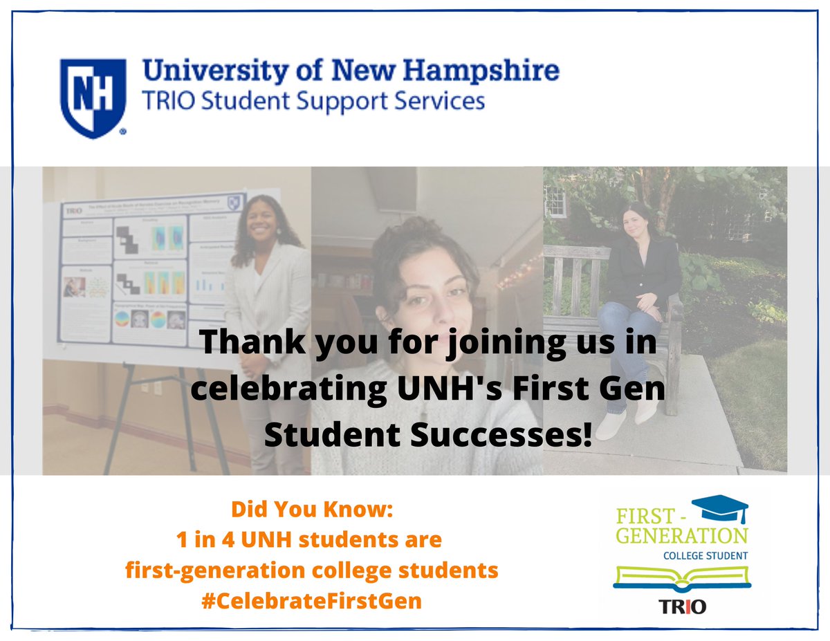 CFARUNH's tweet photo. Thank you for joining us in celebrating UNH first generation students! 1 in 4 UNH students are the first in their families to go to college - we are SO HAPPY to have you here! #CelebrateFirstGen #thisisUNH #TRIOworks https://t.co/lxrC0aA5mk