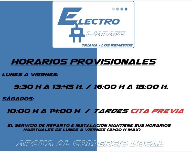 EAljarafe's tweet photo. 🔈Informacion 🔈
Debido a las nuevas medidas tomadas 🦠, informamos a nuestros clientes del nuevo horario 🕑 de apertura de nuestro establecimiento. #ComercioLocal #yocomproenmibarrio https://t.co/fqpNzMsEUX