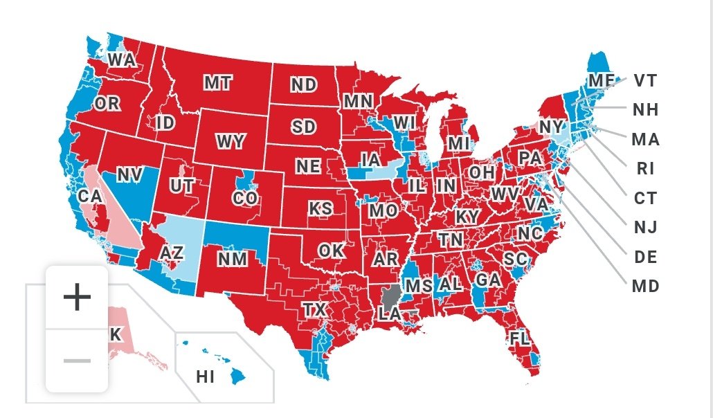 Maximus_4EVR's tweet photo. FYI US House

-House R Leader Kevin McCarthy says Republicans now 20k votes from taking control of US House. 
-Lead remaining 20 of 24 races.
-McCarthy says even if they don't take majority, Rs "will be able to control floor" w/2-3 Ds to prevent Pelosi from being Speaker. https://t.co/7Qh0G6YI4R