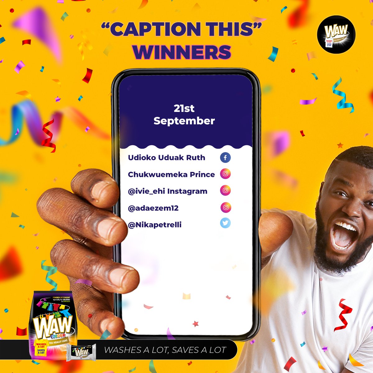 wawnigeria's tweet photo. Thank you to everyone who took part in our ‘Caption This’ post and congratulations to our winners.
Send us a DM with your name, address, and phone number
.
#WAWMoments  #WAWDay #WAWxBBN https://t.co/qbkLyKlXdB