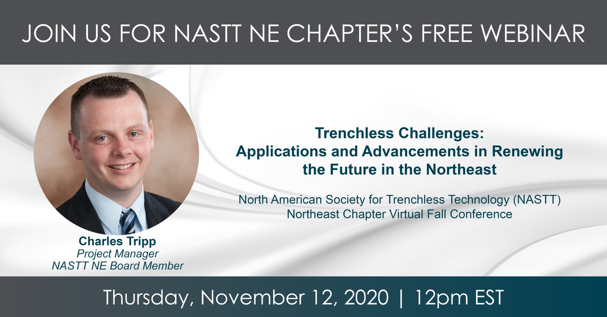 KleinfelderHQ's tweet photo. Heading to @_NASTT Northeast Chapter's #freewebinar Thursday? See you there! Join Kleinfelder Project Manager & NASTT NE Board Member Charlie Tripp for #virtual technical presentations & #networking with other members. #aecevents #virtualevents Learn more: https://t.co/NqQXSZXo5H https://t.co/C8qaEAgndk