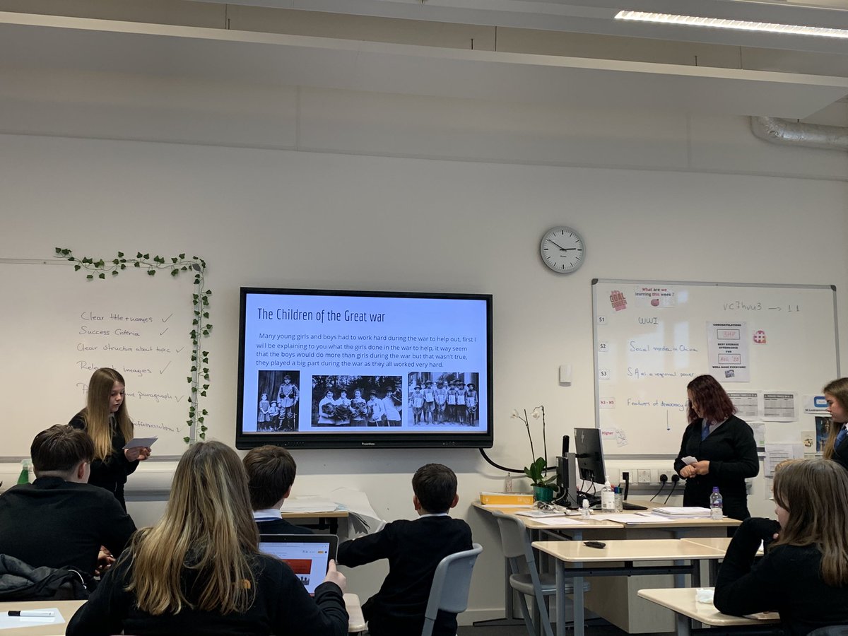 MsTeachTheWorld's tweet photo. 1.6 👏🏼 Fantastic #presentations &amp; #feedback on #poppyscotland and the #impact of #WW1. Confident, articulate, super organised, they truly #AimHigher! Congrats girls 🌟🌟🌟 
 #peerfeedback #learningintentions #successcriteria #showmeboards https://t.co/VCajzkbVss