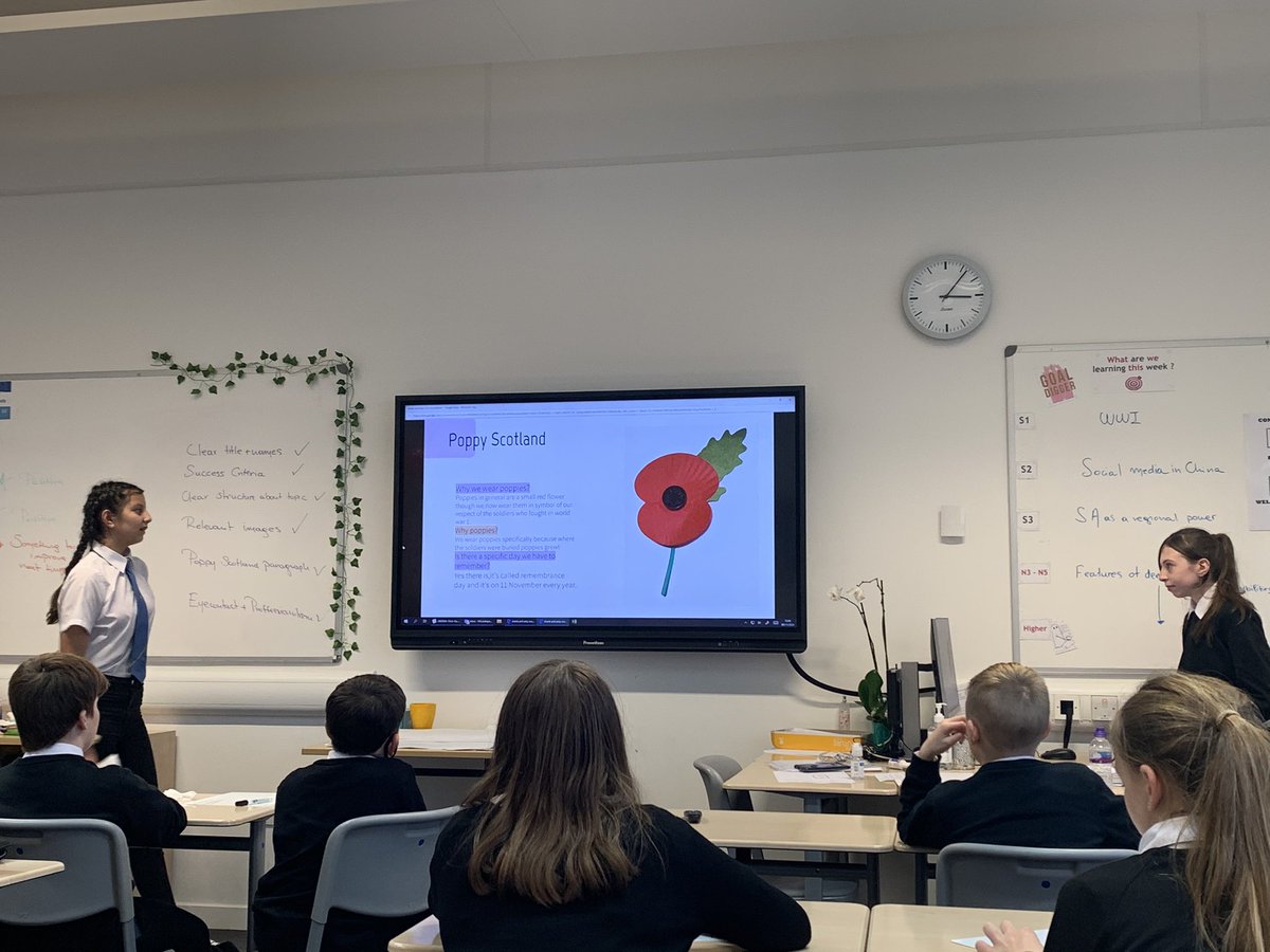 MsTeachTheWorld's tweet photo. 1.6 👏🏼 Fantastic #presentations &amp; #feedback on #poppyscotland and the #impact of #WW1. Confident, articulate, super organised, they truly #AimHigher! Congrats girls 🌟🌟🌟 
 #peerfeedback #learningintentions #successcriteria #showmeboards https://t.co/VCajzkbVss
