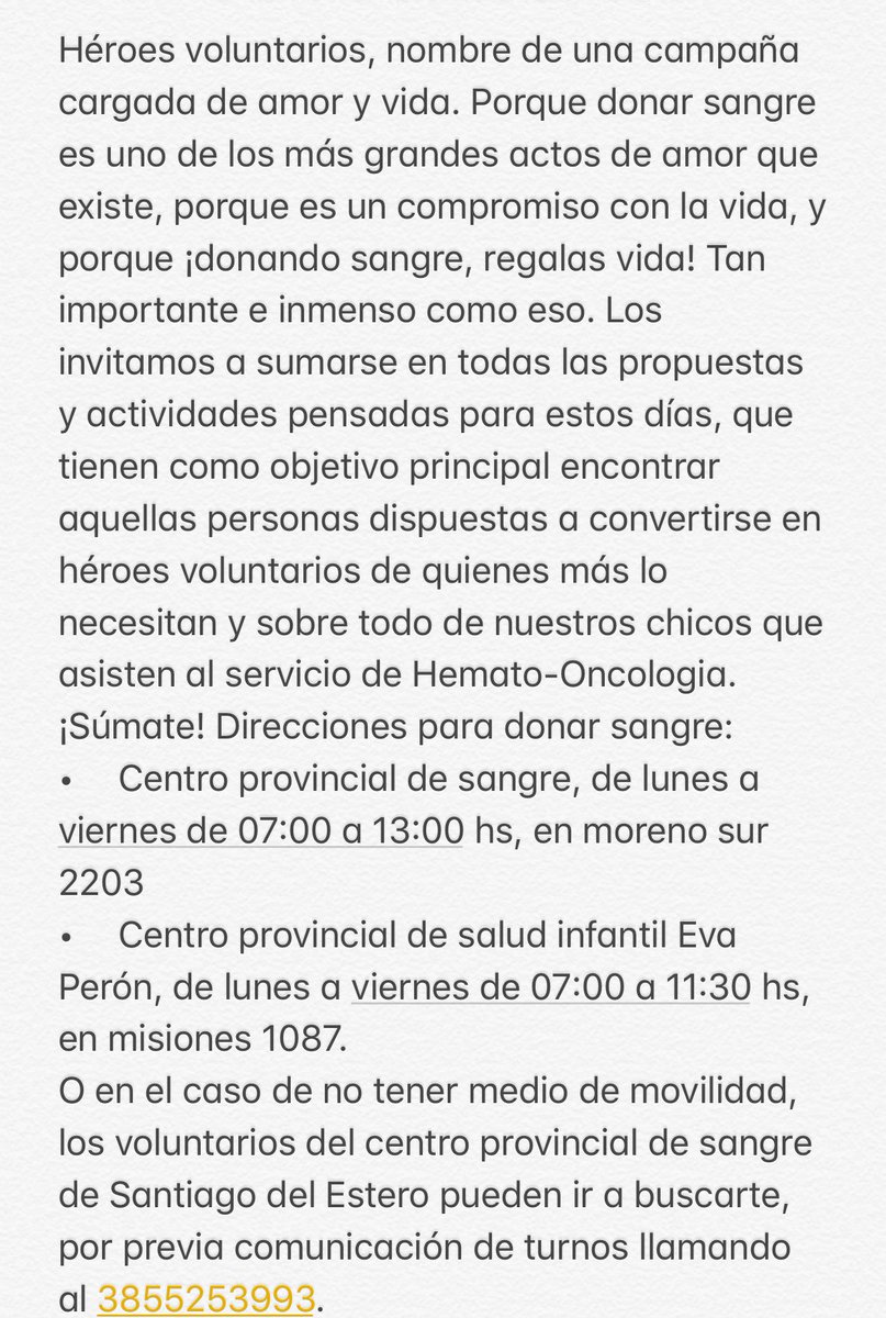 Súmate a nuestra campaña en el marco del día nacional del donante voluntario de sangre!#HeroesVoluntarios
#YoApoyoLaDonacionDeSangre
#YoDono