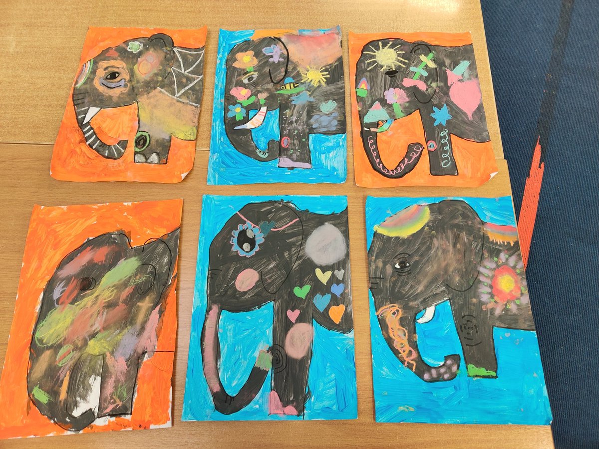 StCronansRoom1a's tweet photo. How well did the class's elephant art for our theme of India turn out? All drawn,  painted and decorated by the children themselves. Their skills are amazing! 👏🏼 https://t.co/gyEXLzxH7n