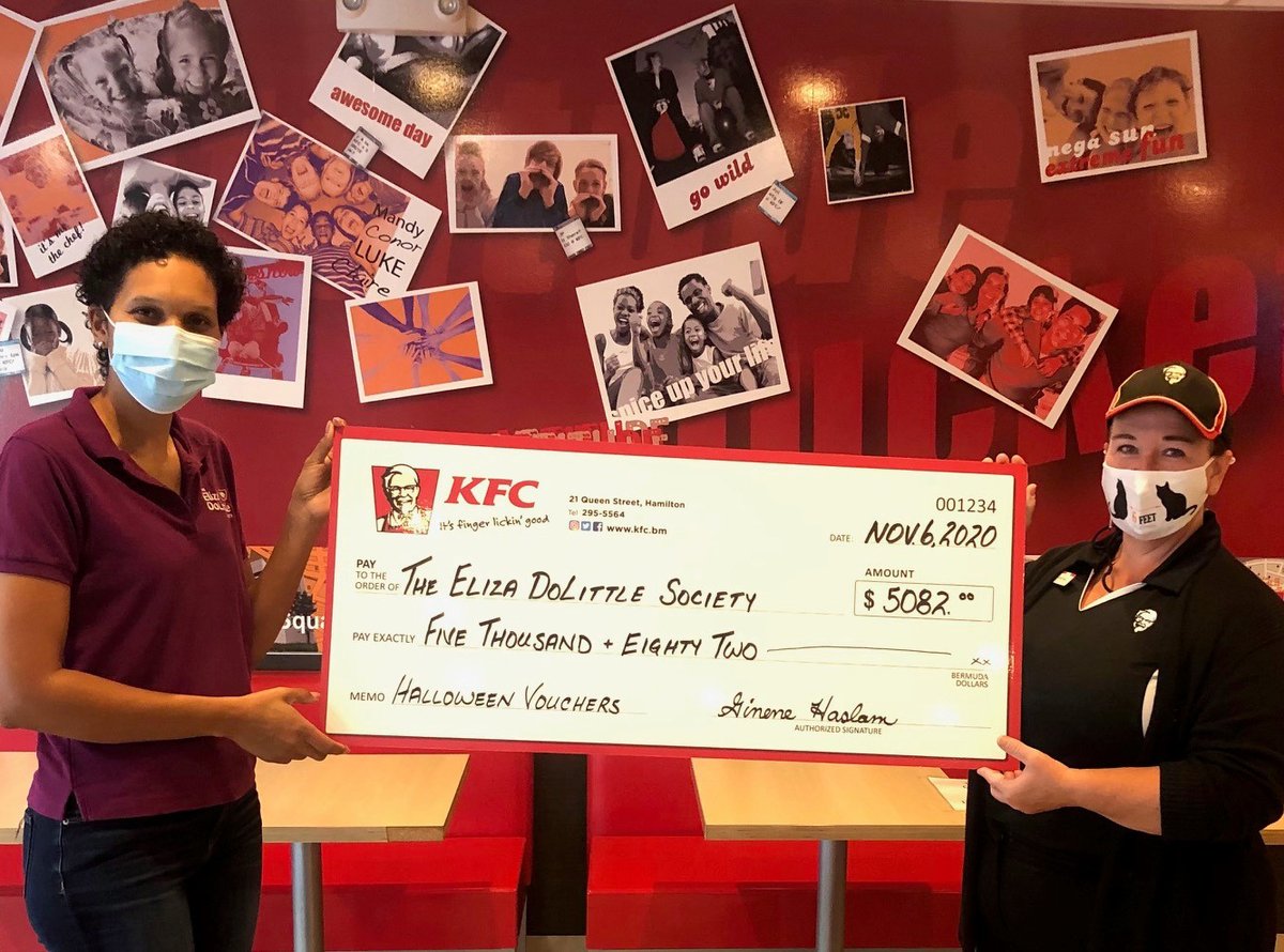 We want to say a big thank you to everyone who purchased KFC treat voucher booklets. We were able to raise $5,082 dollars for The Eliza DoLittle Society! We are so happy to help this great charity and its initiatives. #TheElizaDoLittleSociety #Weloveourcommunity #Bermuda