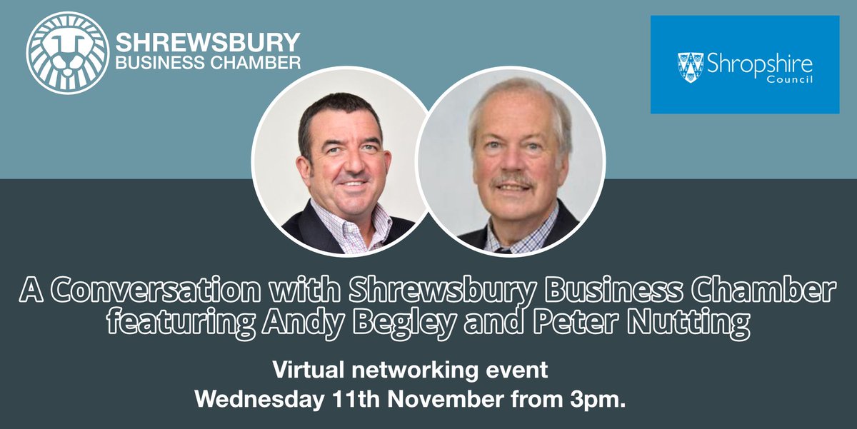 ShrewsBusiness's tweet photo. Don't miss out on our networking event with @ShropCouncil's Peter Nutting and chief executive @andy_begley next Wednesday from 3pm. Visit https://t.co/fltT0CB48d] to register for the event. #Shrewsburybusiness #Shropshire #Networking https://t.co/cu2QGsxCad