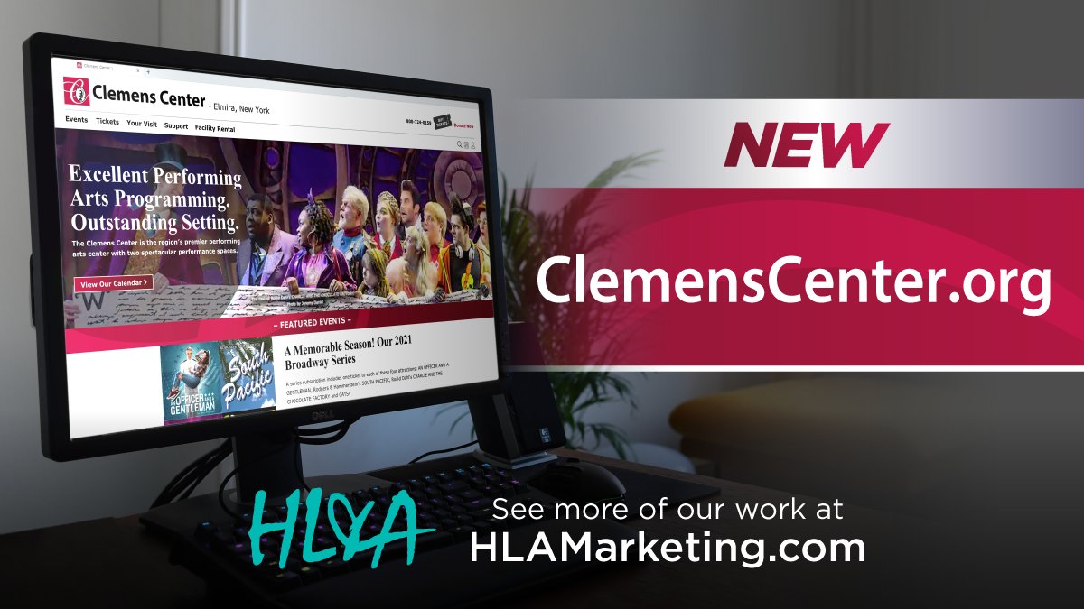 HLA_Marketing's tweet photo. We are very proud to announce the development and launch of the new Clemens Center website.  Please check it out and see the great shows and events they are scheduling for 2021! https://t.co/MVu4BcnAAw https://t.co/5W3PCCbWqz