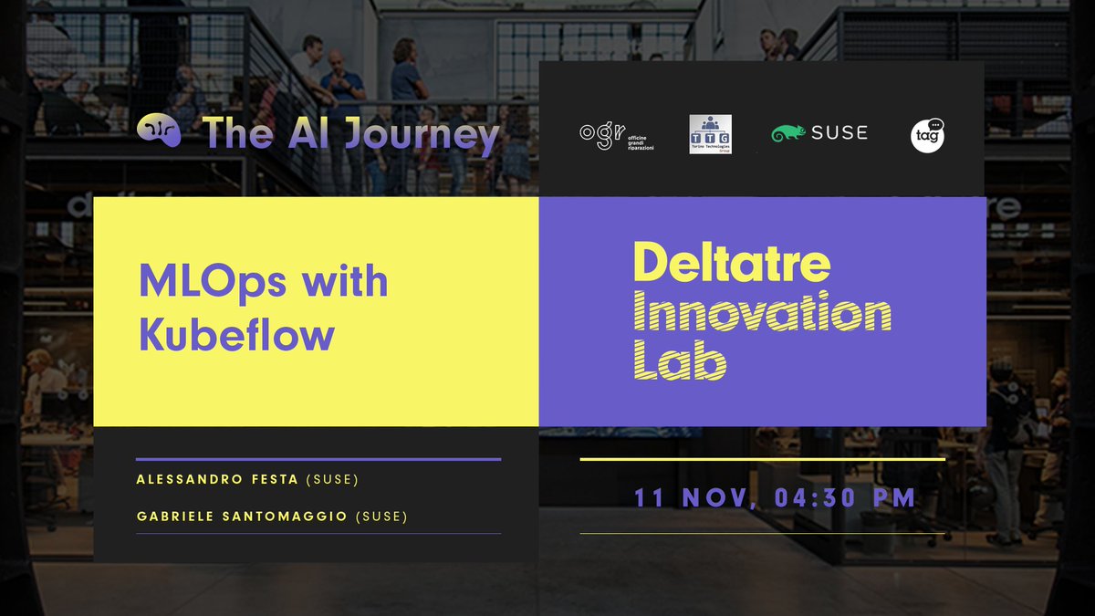 Tinux80's tweet photo. WED 11 NOV @ 4:30PM (CEST) / 7:30AM (PDT)
we will talk about #MLOps with #Kubeflow
with @bringyourownai & @GSantomaggio
https://t.co/PNX4dO9z21
#ArtificialIntelligence #MachineLearning #DeepLeaning #DevOps #Cloud #Kubernetes #AI #ML
#DeltatreLab #Suse
#TheAIJourney https://t.co/lYqBdschET
