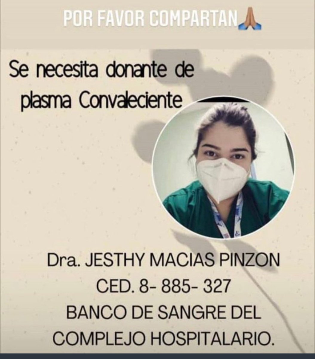 Vivian31903537's tweet photo. Por favor, RT es otra victima que adquirió el virus trabajando por Panamá. Es muy joven tiene una vida por delante. https://t.co/XgsDuXOt4N