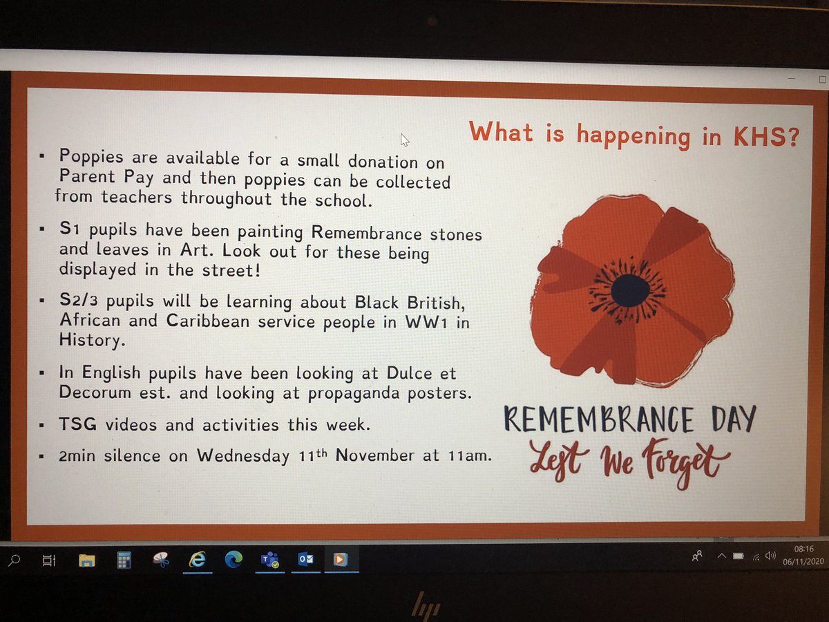 SoSub_KinrossHS's tweet photo. Very proud of the team and our pupils this week who have worked hard to commemorate Remembrance 2020. Also huge thank you to Andy Middlemiss for his wonderful words and continued support. Remember to let us see your poppies displayed. #WeWillRememberThem https://t.co/2eWzXH4J71