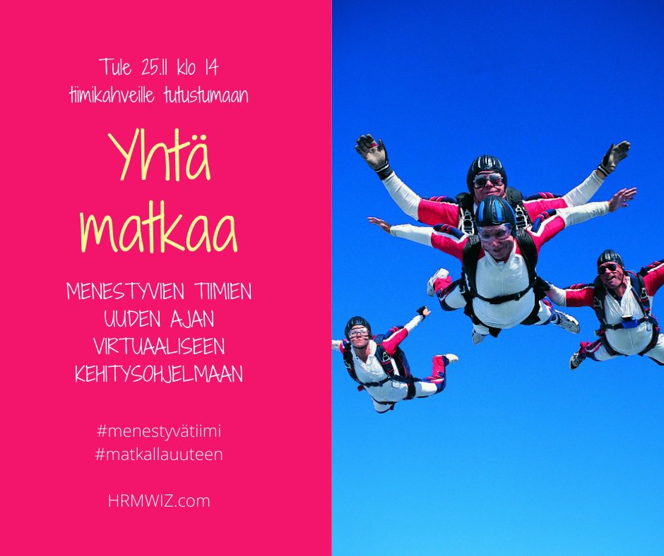 Tule mukaan 25.11 klo 14 virtuaalisille tiimikahveille tutustumaan Yhtä matkaa - menestyvien tiimien uuden ajan virtuaaliseen kehitysohjelmaan!