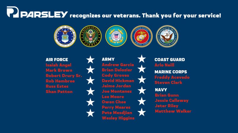In honor of #veteransday, Parsley will spotlight our own military veterans this week, branch by branch. Be sure to check back in throughout the week for some throwback photos!
#Parsleyproud #employeerecognition #veteranstrong #staytuned