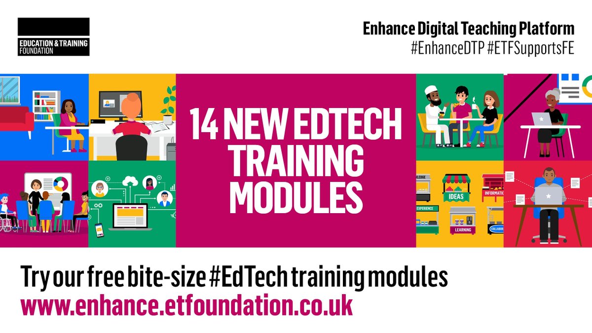 E_T_Foundation's tweet photo. Are you supporting learners remotely with online or #blendedlearning? 

Our latest batch of bite-size #EdTech training on the Enhance #Digital Teaching Platform is designed to help. 

Find out more at https://t.co/44sMDtKyJs 

#EnhanceDTP #ETFSupportsFE https://t.co/BWtkM2vbgY