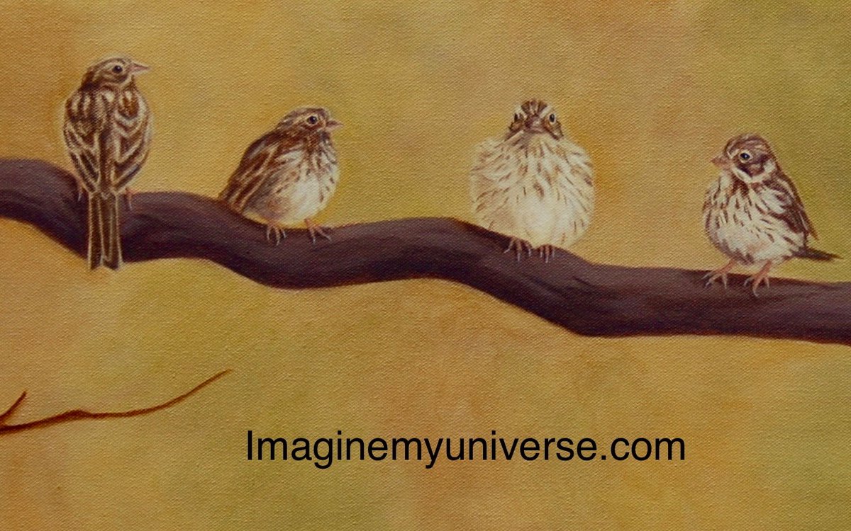 imaginemyuniver's tweet photo. A close up on my painting "Bird Bunch". This painting was a commission to do a group of sparrows. They turned out beautifully! Do you like sparrows? Which one is your favorite? #birdlover #birds #bird #birdart #birdaddict #birdlovers #animalart #animalartist #animallover https://t.co/30ruKXkNsz
