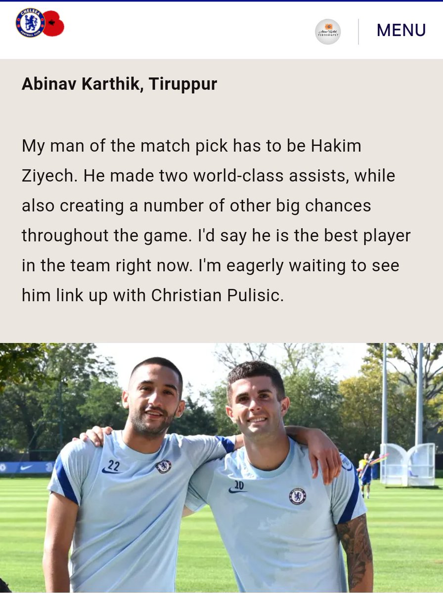 abinavkarthik_r's tweet photo. Guess who got Featured in Chelsea Website ๐คฉ๐ฅ
One Life, One Love, One Club @ChelseaFC ๐๐
#CFC500 #ChelseaFC https://t.co/Np47mSSS2z